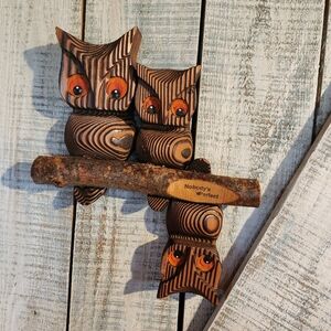 *VTG!* real Wood Owl Wall Decor 1960's-70's Kitch Retro Kitchen Adorable !
